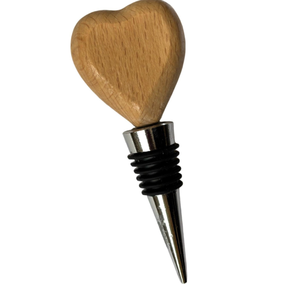 Varnished Solid Beech Wood MEDIUM HEART Shaped Wine Bottle Stopper