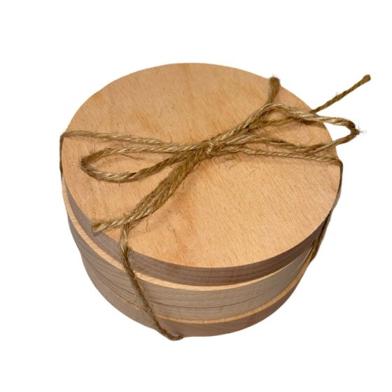 Set of 4 Solid Beech Wood Plain Round Coasters / Drinks Mats - Unvarnished