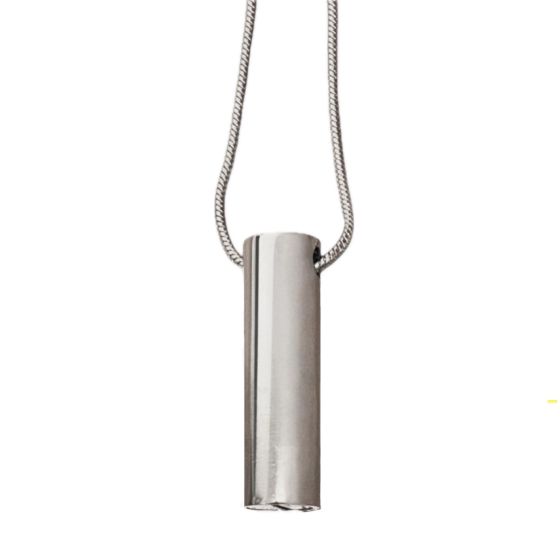Tube or Capsule Shaped Silver-coloured Stainless Steel Cremation Ashes Memorial Jewellery Necklace Urn