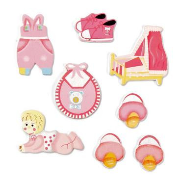 SALE - END OF LINE - Flat Wooden Painted Decorations - 8 Mixed Shapes - Baby Girl