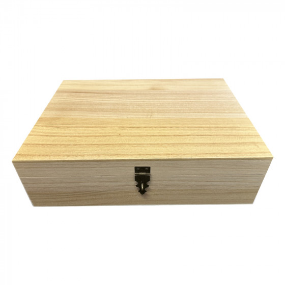 32cm Varnished Wooden Rectangular A4 Sized Box with Lock and 2 Keys