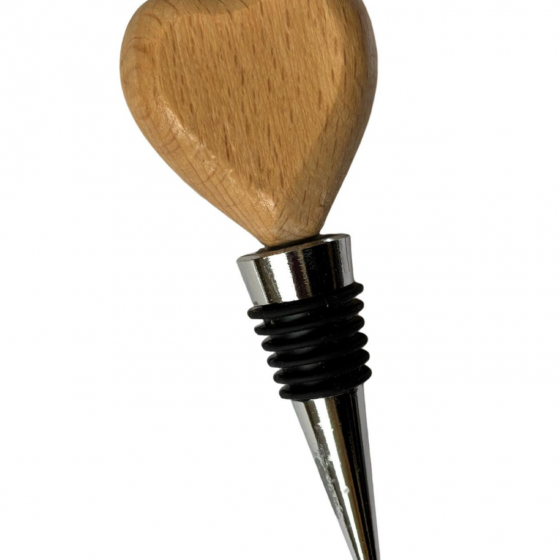MEDIUM HEART Shaped Wine Bottle Stopper in Varnished Beech Wood