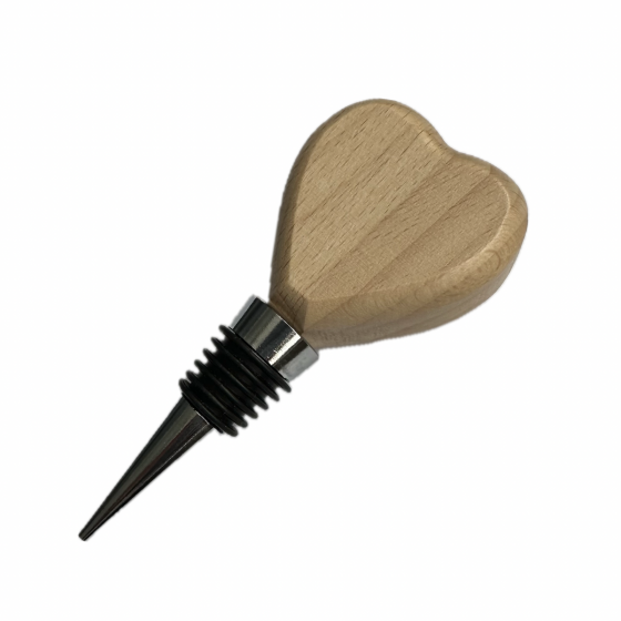 LARGE HEART Shaped Wine Bottle Stopper in Varnished Beech Wood
