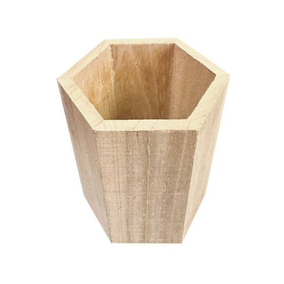 Seconds Quality - Hexagonal Plain Wooden Pen or Pencil Pot or Desk Tidy Pot